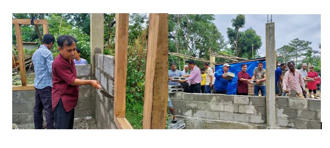 काँग्रेस महामन्त्रीद्वारा आगलागी पिडितको घर निर्माणमा श्रमदान