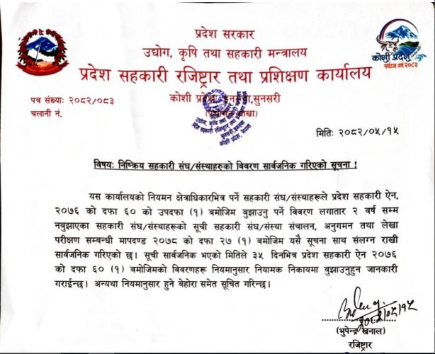 प्रदेशमै सबैभन्दा धेरै झापामा १३१ वटा सहकारी संस्था निष्क्रिय (सूची सहित)